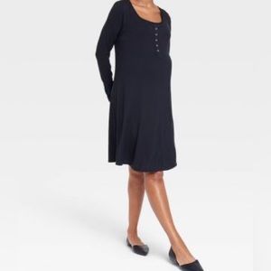 Long Sleeve Nursing Henley Maternity Dress - Isabel Maternity